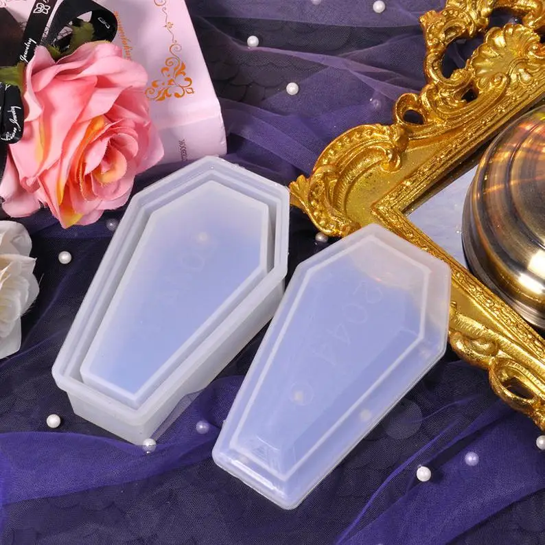Wixine 1Set Coffin Storage Box Mold Crystal Resin DIY Zombie Dark Mirror Vampire Storage 