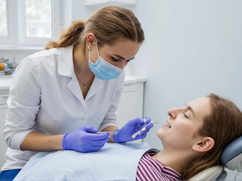 Dental student assisting patient at low-cost university clinic