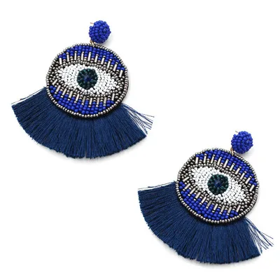 

Latest Design Devil's Eye Rice Beads Woven Earrings Creative Bohemian Tassel Earrings, As shown