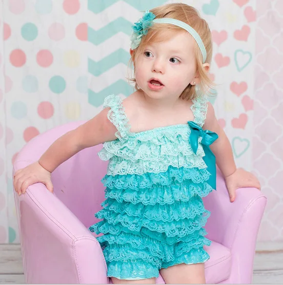 

Baby Girls Fancy Bubble Ruffle Romper Adorable Petti Lace Romper With Bow Clothes, Picture