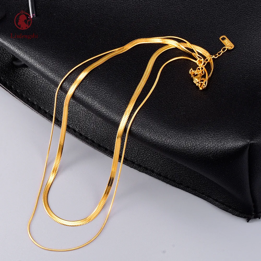 

2021 Arrived Titanium Steel Flat Snake Chain Necklace Layered 18k Gold Plated Snake Bone Linked Necklace For Women