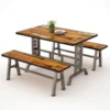Tribesigns 3 Pieces Dining Table with Two Benches Dining Set Kitchen Table Set with Metal Base for Small Spaces