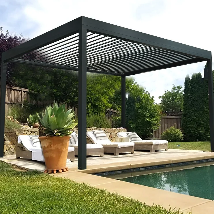 

Outdoor pergola 3 x 4 m Waterproof gazebo with Slat Roof Aluminium / Steel Patio Canopy Black