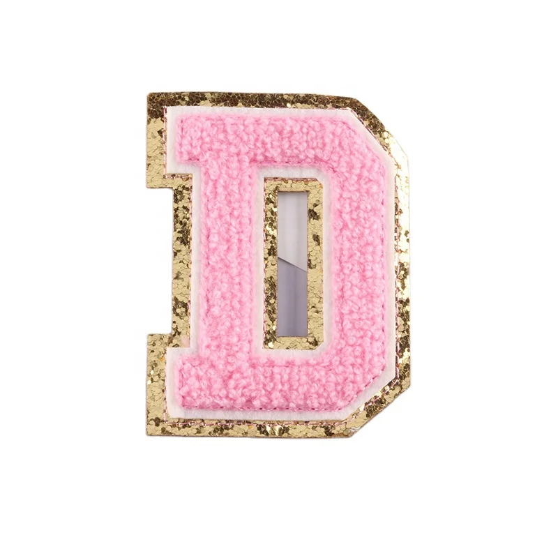 

Letter D iron towel chenille patches custom iron applique for clothing, Pink/mint green/white/purple/rose/yellow