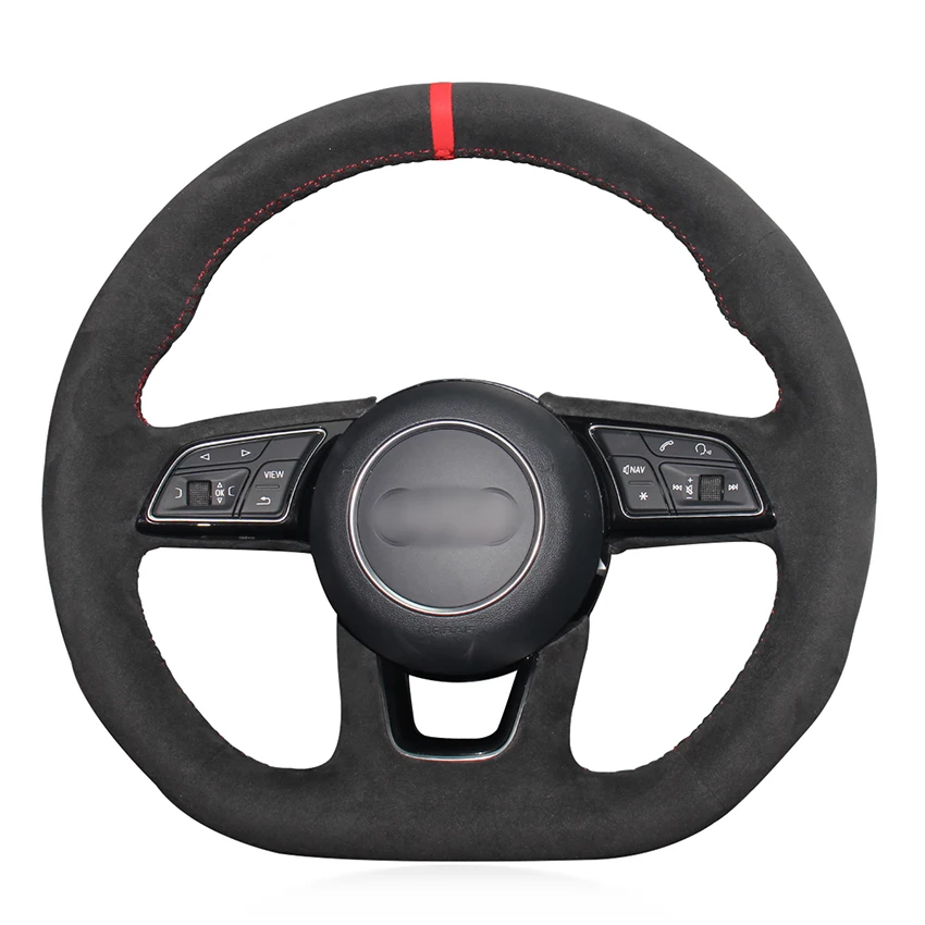 

Custom Hand Sewing Stitched All Black Soft Suede Steering Wheel Cover Red Strip for Audi A3 A5 RS3 RS5 S3 S4 S5 2017 2018 2019