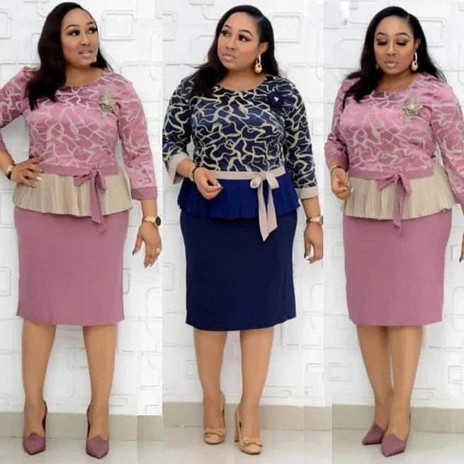 

African clothes plus size casual top and skirt two pieces suits women's commuter dress