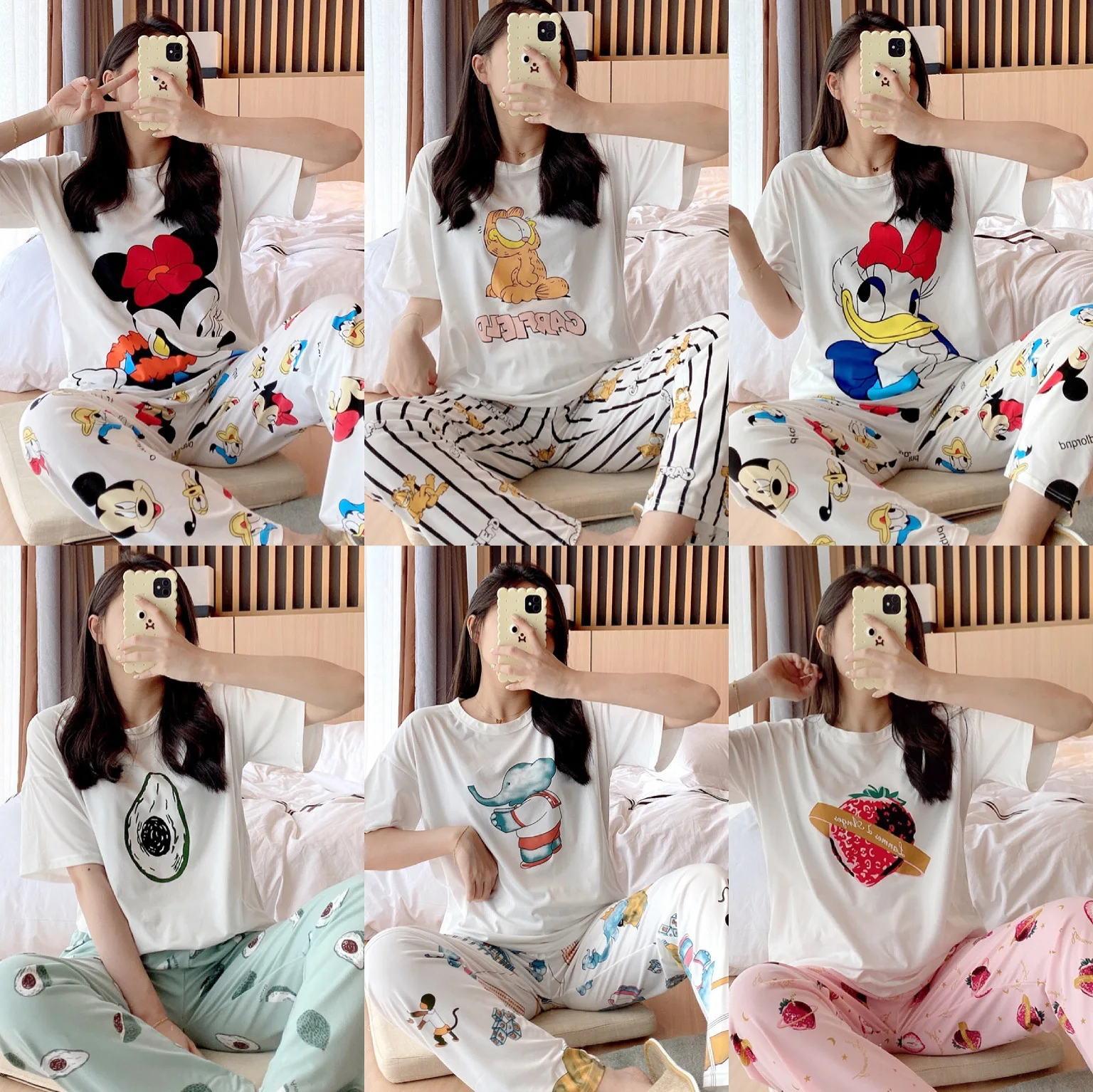 

Cartoon White Piyamas Mujer Verano Daster Wanita Baju Tidur Murahmilk Silk Pajama Cute Sleepwear Two Piece Lounge Wear For Women