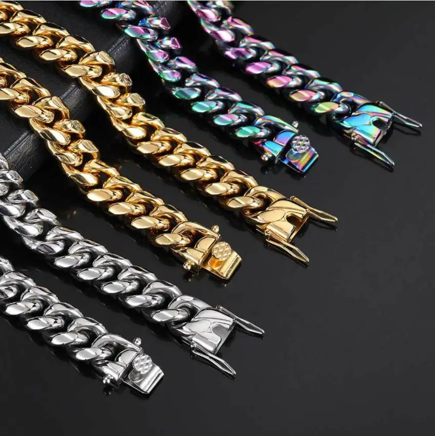 

6 8 10 12mm 16mm 18 colors Faucet clasp stainless steel Cuban chain Polished round grind Crypto titanium steel necklace bracelet