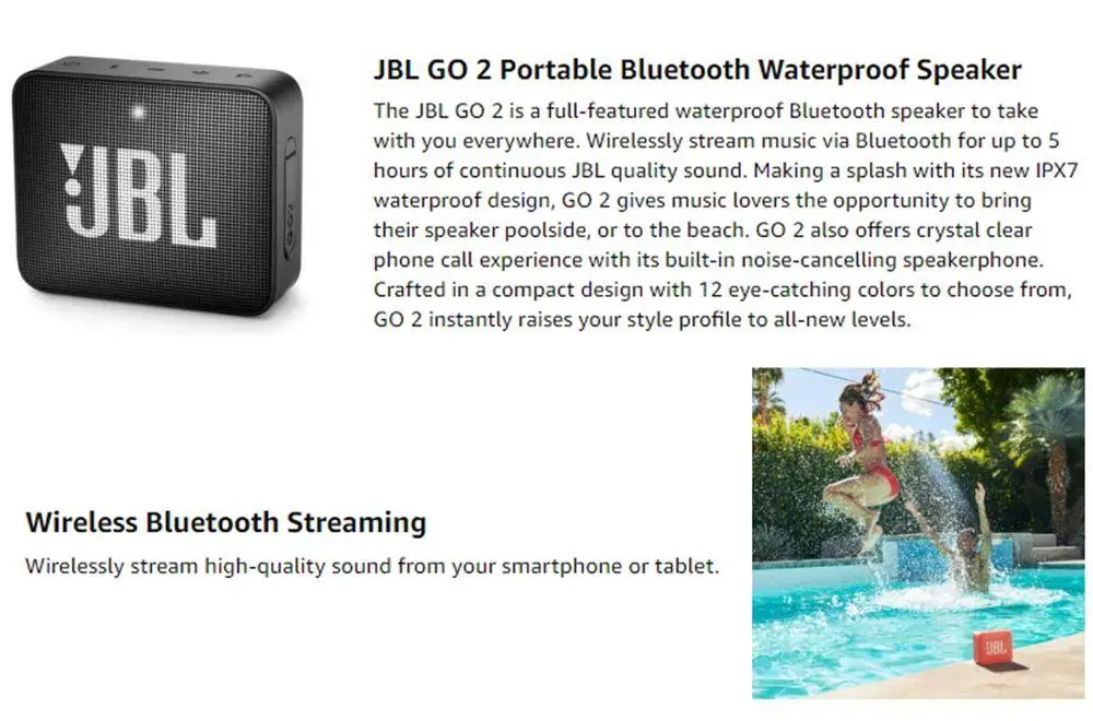 JBL GO 2 Bluetooth Speakers JBL GO2 Wireless Bluetooth Speaker IPX7 Waterproof Outdoor Portable Speakers with Mic 3.5mm - ANKUX.COM