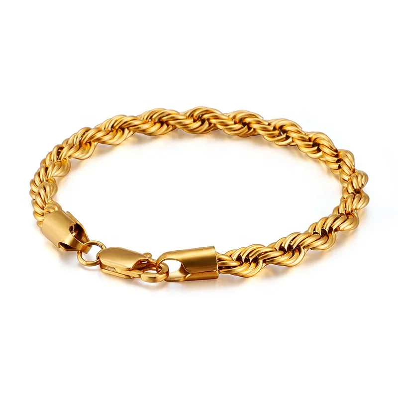 

Titanium Steel Jewelry 18K Gold Two-tone Twist Chain Unisex Bracelet
