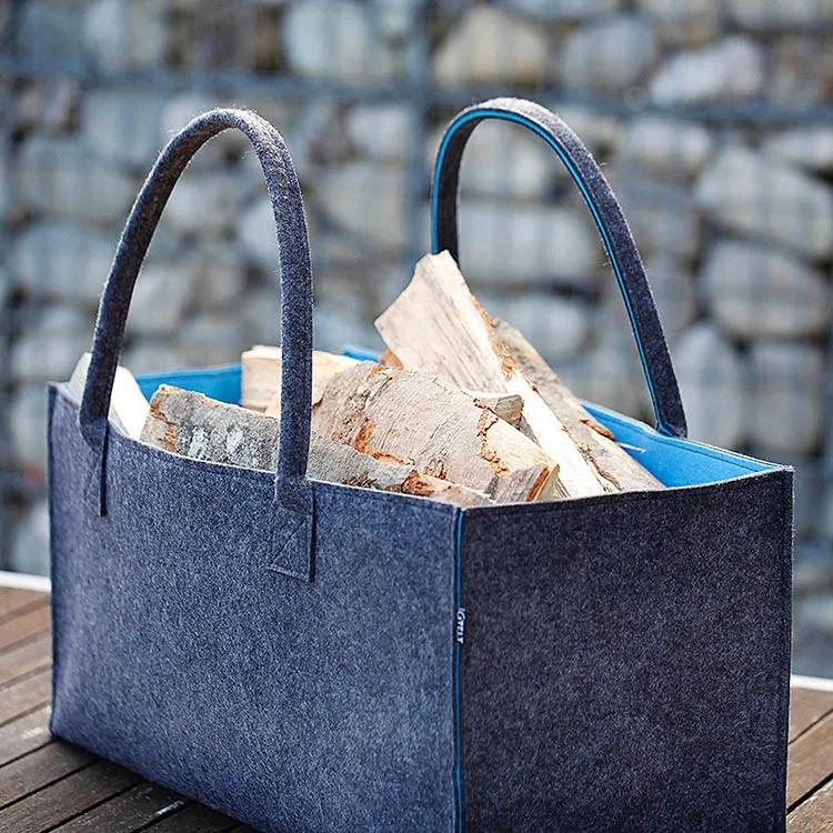 

Large Grey Color Multi Function Felt Firewood Basket Shopping Bag with Handle, Blue, red, black, gray, pink (customized)