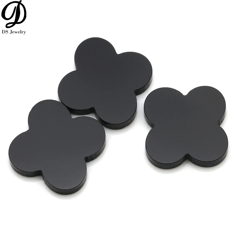 

Loose Natural Onyx Gemstone Four Leaf Clover Stones Black Agate For Pendent