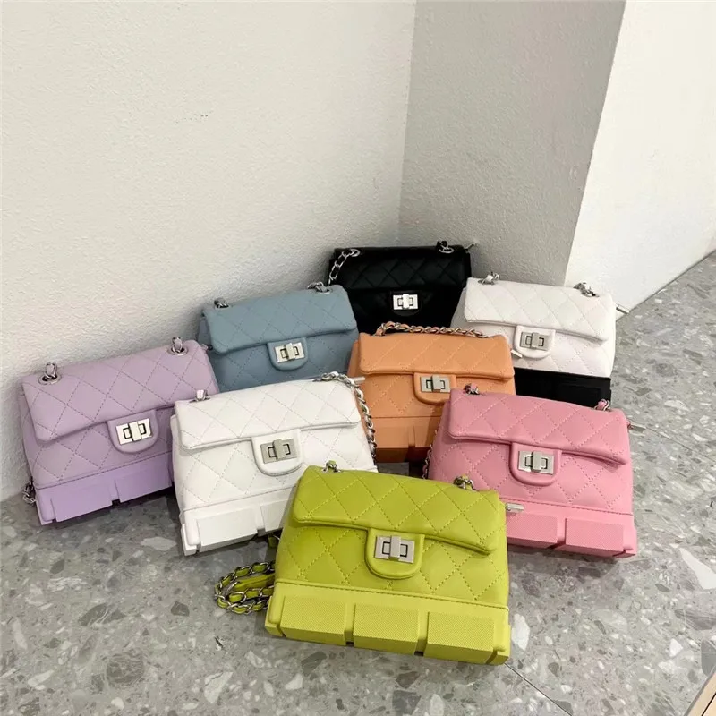 

Rubber Bottom stitching handbag with heavy chain hip-hop bag chain PU shoulder defense bag special design for girl, 8 color option