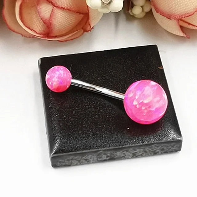 

NEW Fashion Platinum Plated on S925 Sterling Silver Belly Ring Synthetic Opal Ball Pink Navel Rings Women Belly Button Ring Gift