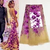Elegant flower sequins long dress soft net lace fabric
