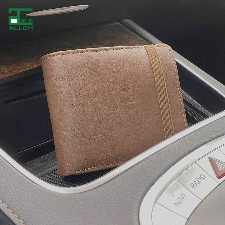 

Men Bifold Slim PU Leather Retro Short Wallet Money Slots Credit Card Holder ID Window Coin Pocket Elastic Band Stitch Black Tan