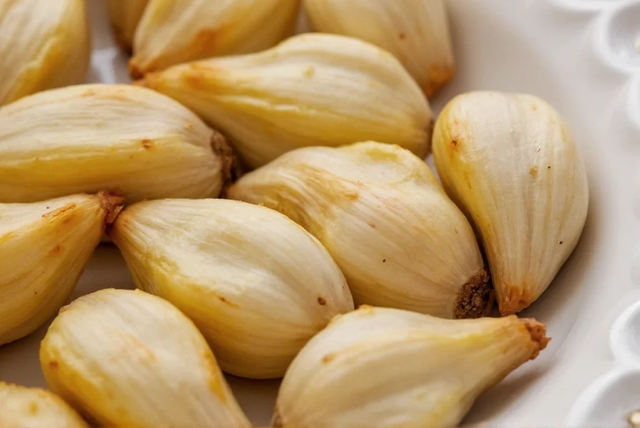 Perfectly roasted single garlic clove on cutting board