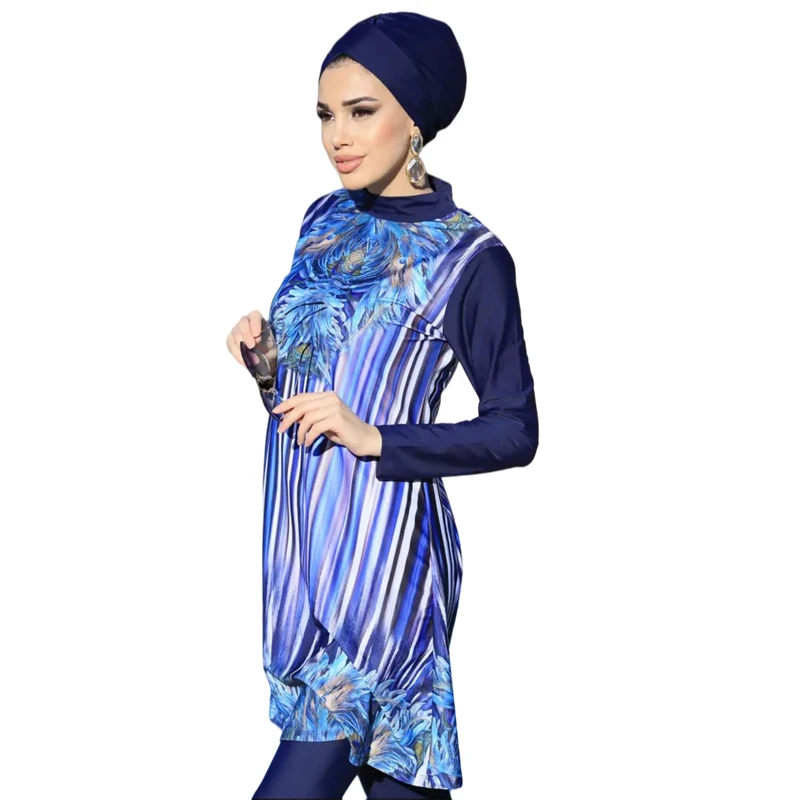

MOTIVE FORCE sport hijab Islamic Swimwear Set Digital Printing Swimsuit For Muslim Woman Burkini Muslim activewear ong sleeve