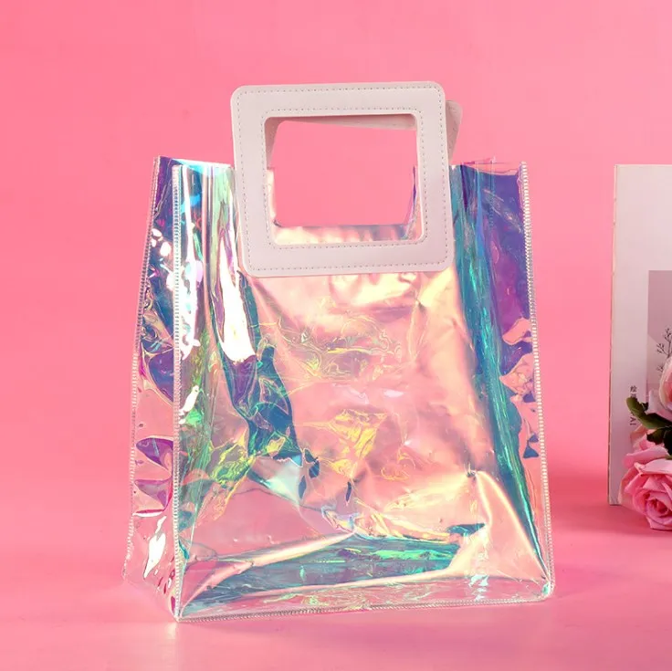 

Custom LOGO Color PVC Bag Transparent Magic Color Handbag Shopping Bag Gift Packaging Publicity Handbags, Colorful