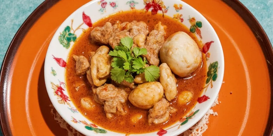 Serving bo kho with herbs and sides
