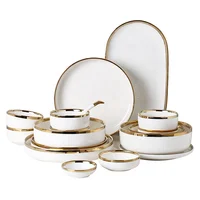 

Hot Selling White Glossy Finish Gold Trim Dinnerware Dish Set and Porcelain Soup Bowls for Catering