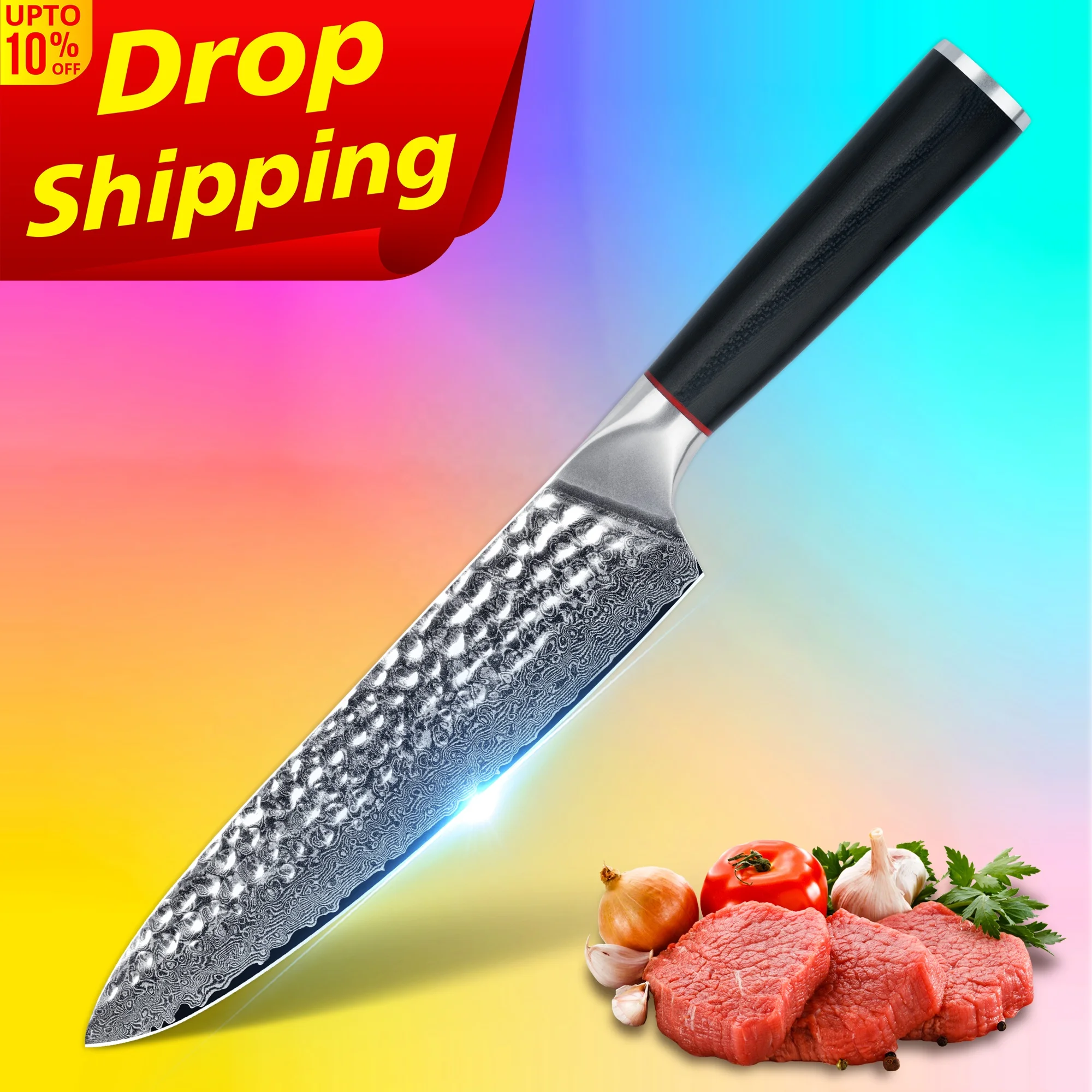 

30% off SkyCook 8 Inch damascus knife chef damascus gyuto chef knife vg10 with Hammer Pattern