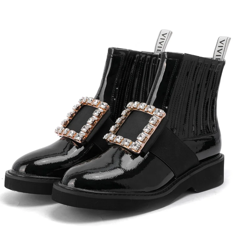 

2020 Luxury ladies winter boots black genuine leather flat ladies street Chelsea boots stock shoes