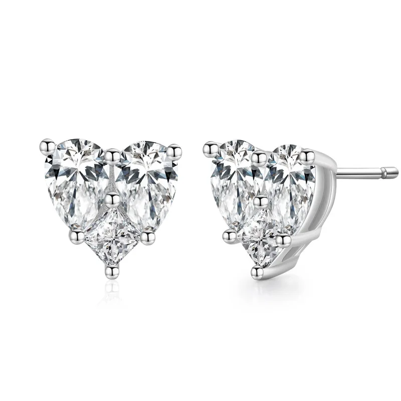 

2023 Fashion 925 Sterling Silver Cubic Zirconia Heart Shape Women Stud Earrings