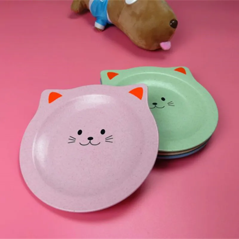 

Nordic Wheat Tableware Cartoon Cat Children's Breakfast Plate Plastic Candy Tray Dim Sum Bowl Dish Plate