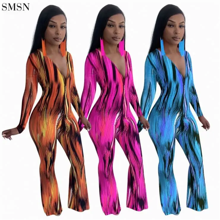 

Hot Selling One Piece Jumpsuit Women Sexy Bodysuits Tie-Dye Fashion Long Sleevele Jumpsuit