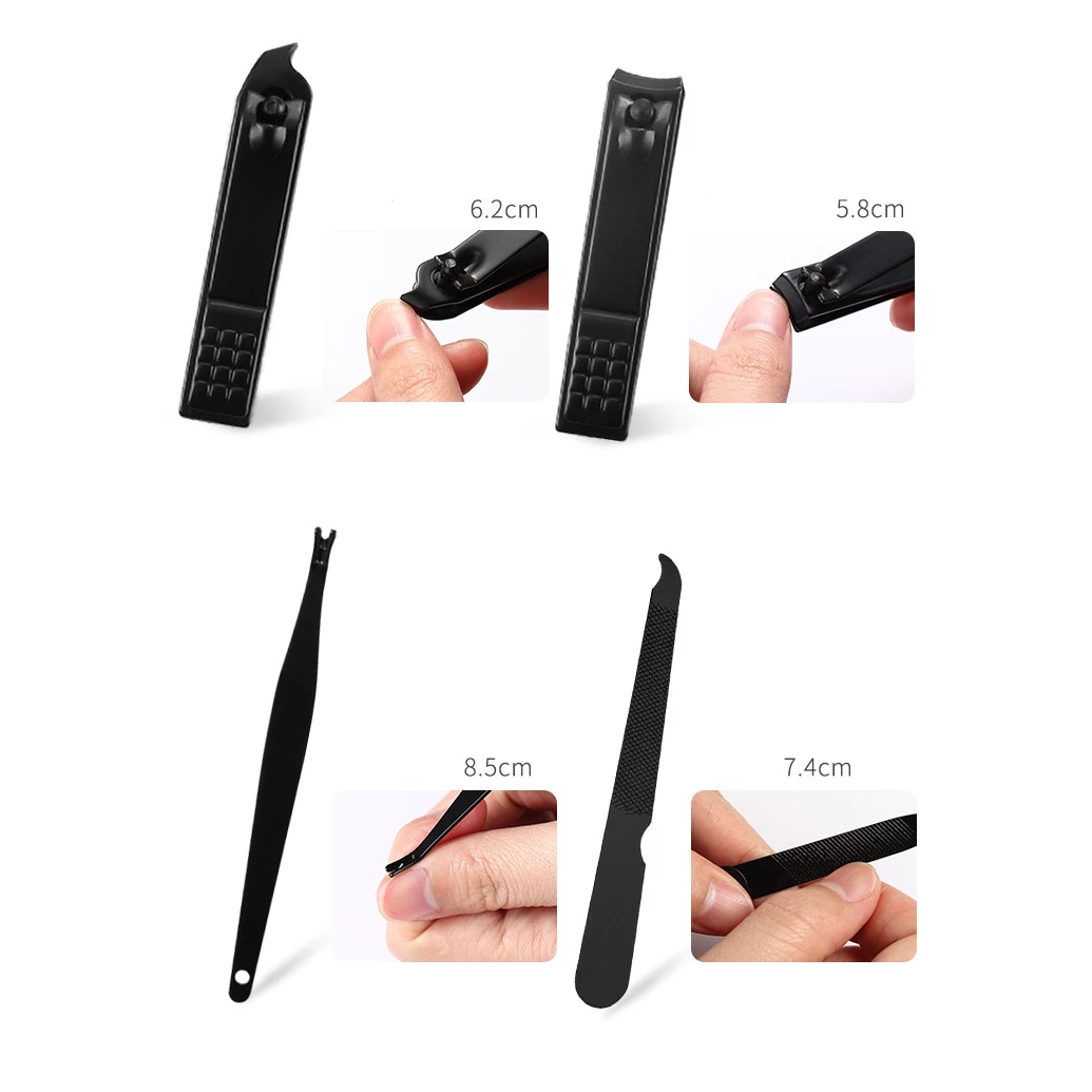 8Pcs/Set Stainless Steel Black Pedicure Scissor Tweezer Manicure Set Kit Nail Art Tools Multifunction Nail Clippers Set .jpg