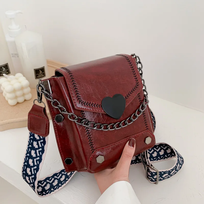 

korean fashion design ladies hand bags wide strap rivet sling bags messenger crossbody single shoulder handbags for women, 4 colors