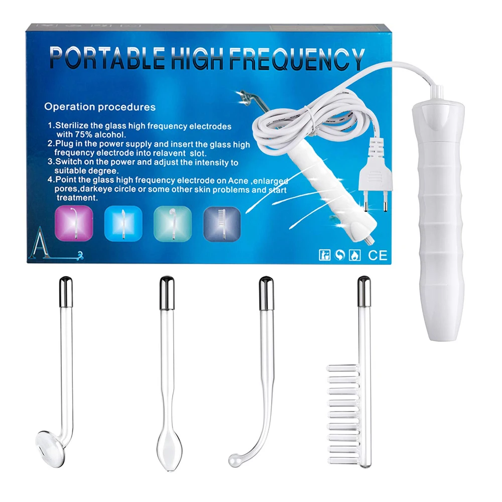 

4 In 1 High Frequency Electrode Wand Electrotherapy Glass Tube Beauty Device Acne Spot Remover Facial Skin Care Spa 110V-240V, White