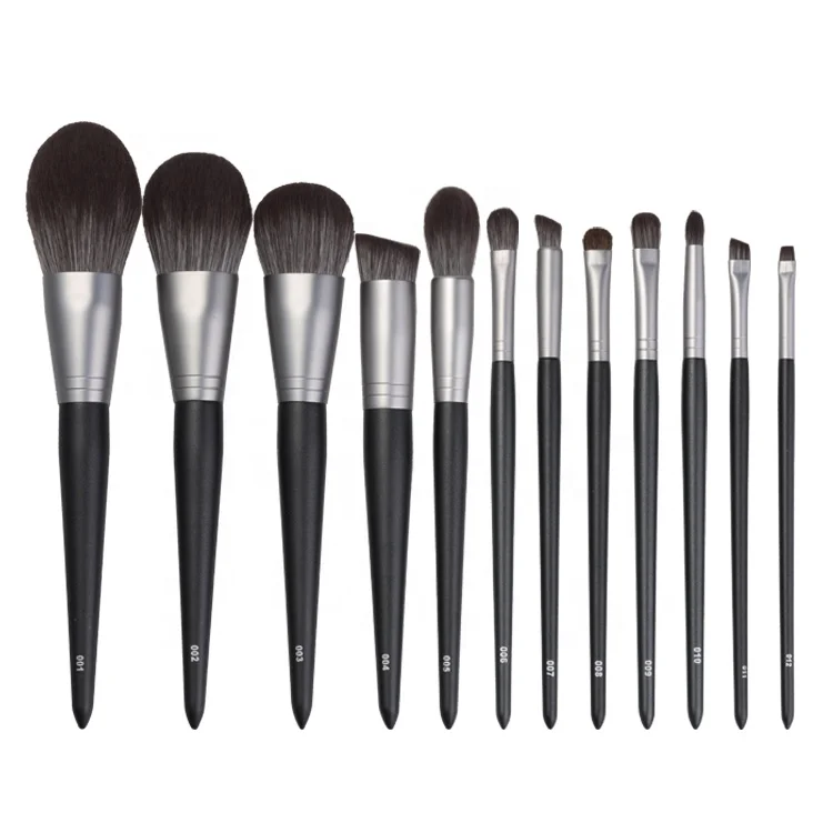 

Wholesale Cosmetic 12 Pcs Custom Matte Black Foundation Professional High Quality Ever Beauty Make Up Brush Private Label