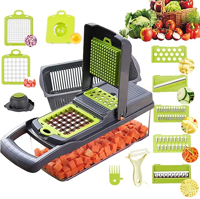 

Amazon Best Selling Plastic Slicer Reusable7 Blades Slicer Manual Vegetable Cutter Salad Maker Potato Onion Carrot Cutter, Ash+white+blue