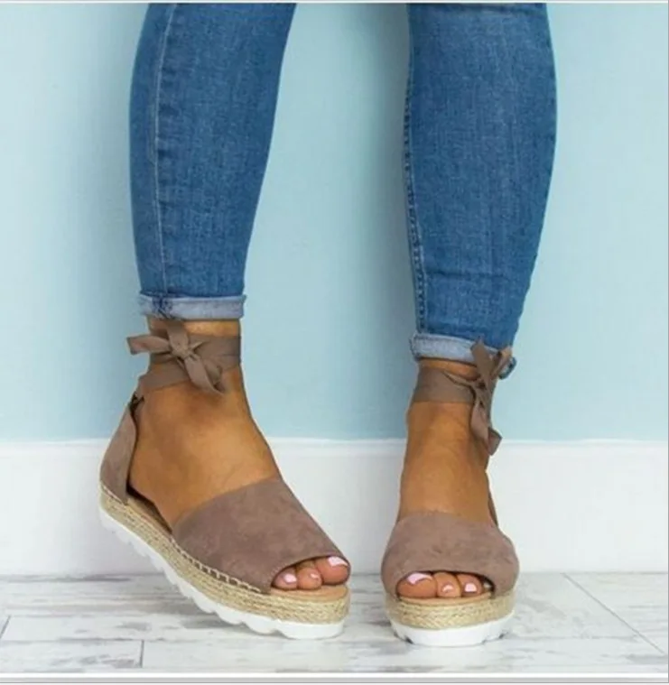 

Women Ladies Lace Up Platform Espadrilles Summer Sandals Holiday Shoes Size