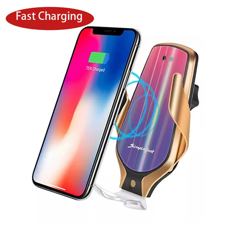 

Top Quality 10W Automatic Sensor Smart Charging R9 Air Vent Phone Holder Mount Wireless Car Charger, Silver/gold/black