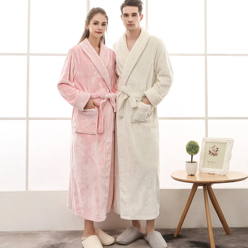 

Deluxe Fluffy Plush Soft Warm Fleece Bath Robe Hotel Spa Long Bathrobe Flannel Plush Bath Robe Couples Bath Robe Bathrobe Women, Custom color