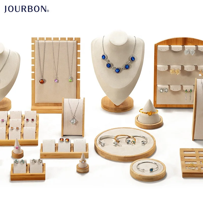 

Jourbon white bracelet luxury wooden necklace displays jewelry wooden tray