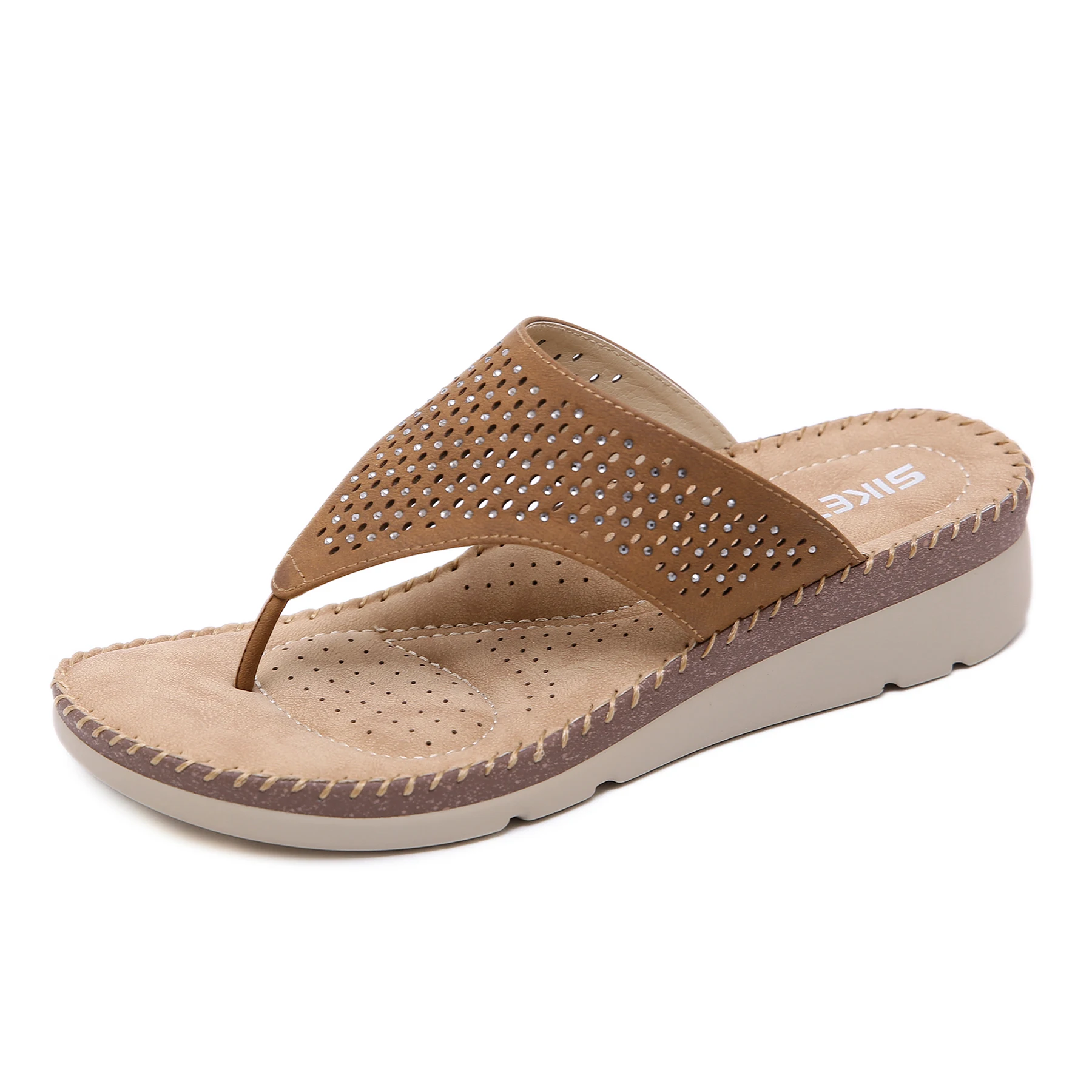 

Women Rhinestone Casual Wear Cut Out Flat Sandals custom brand logo, Three