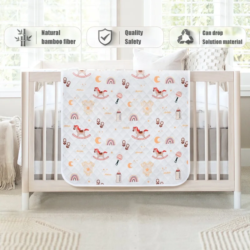 

5 Layers Muslin Printed Waterproof Urine Mat Baby Portable and Reusable Diaper Bamboo Cotton Changing Pad