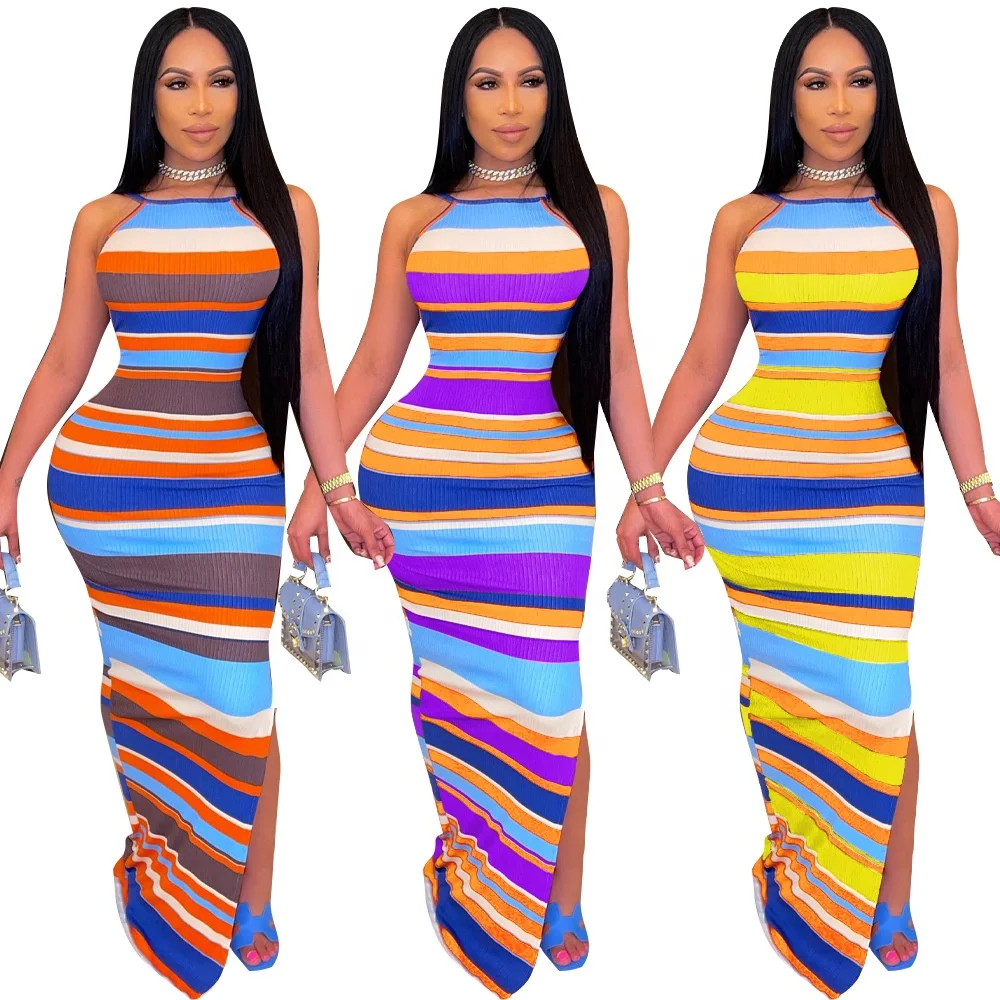 

YS-F8076 Fashion famme vacation halter neck patchwork pattern dress wear skinny skirt maxi dresses women, As picture shows or customized color