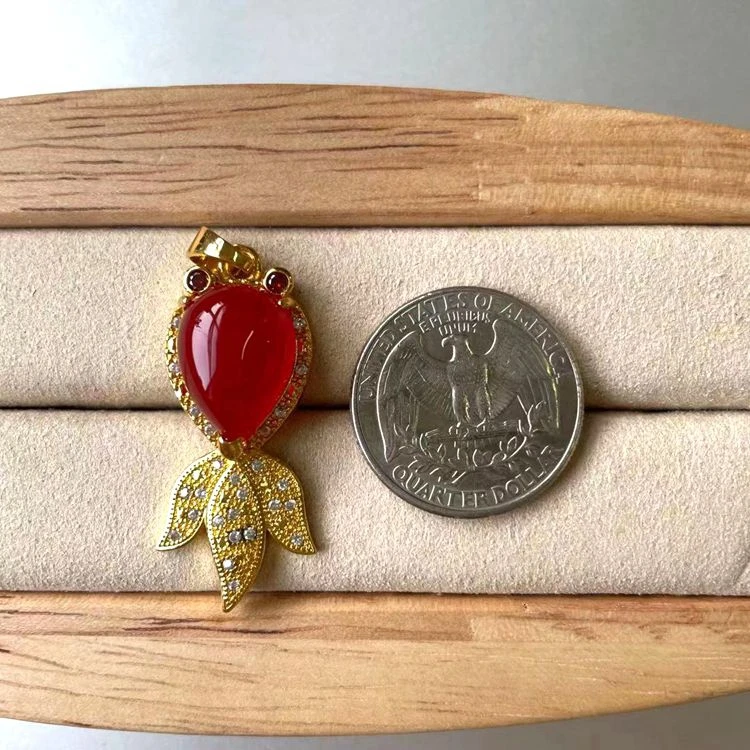 

jialin jewelry jade fish pendant natural stone red rotatable jade goldfish necklace, Picture shows