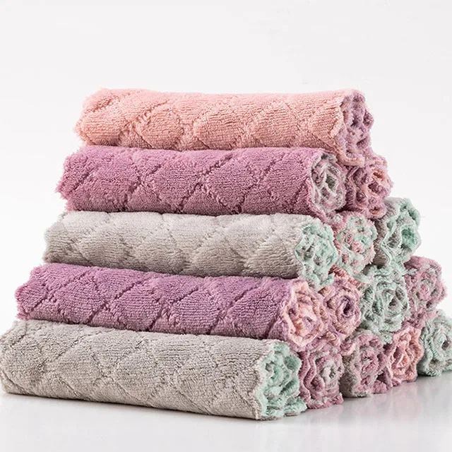 

Coral fleece dishcloth two-color non-stick oil and non-linting cloth kitchen cleaning super absorbent rag