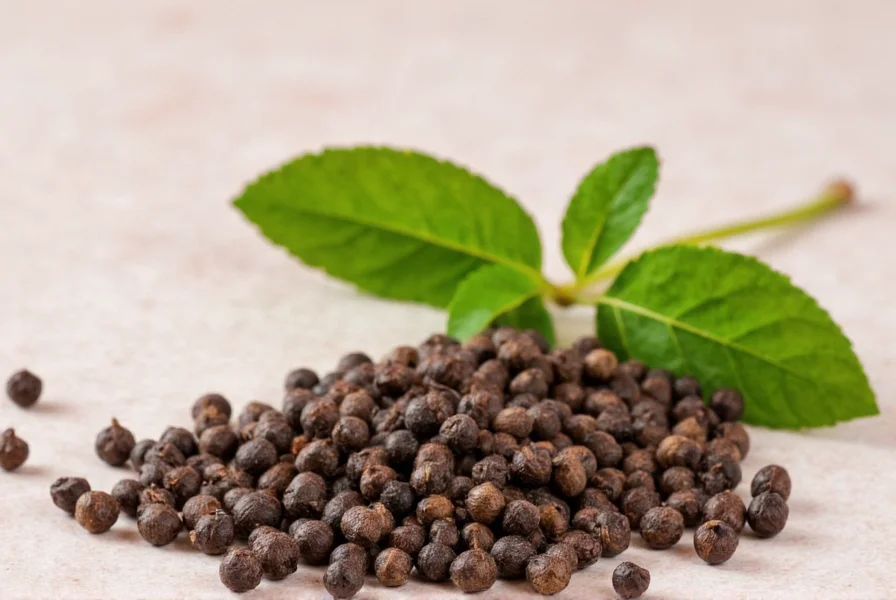 Close-up view of freshly ground black pepper on wooden spoon with turmeric powder nearby demonstrating the absorption enhancing effect