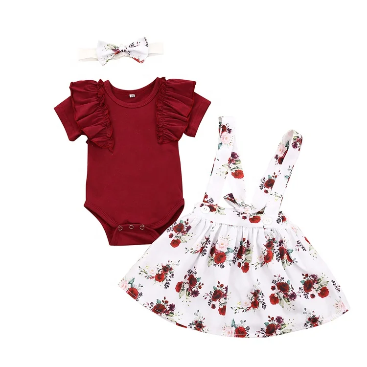 

Baby Girl Set Clothes Cotton rose suspender skirt Boutique baby outfit