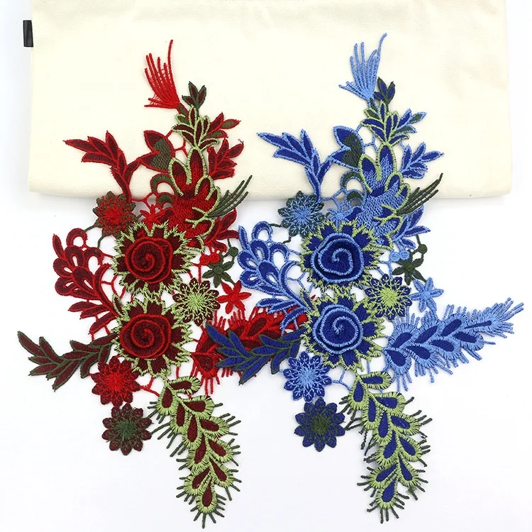 

Latest water soluble colorful 3d flower embroidered lace applique for garment, Accept customized color