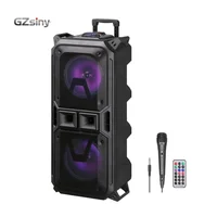 

subwoofer karaoke sound pa rechargeable trolley speaker/double 8inch plastic trolley portable speaker with LED lights