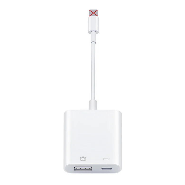 

2 in 1 Iphone lighting to usb female otg convertor pd charging adapter, White