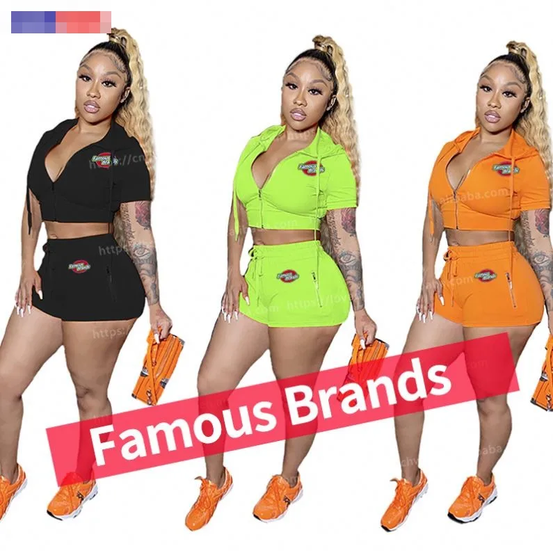 

RIJIAXIN Customized Famous brand hoodie set Solid Short Pants Outfits Two Piece Shorts Set Women Summer Biker Short 2 Piece Set